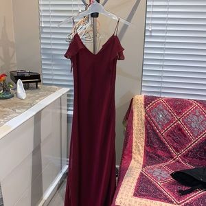 Full length burgundy vintage chiffon bridesmaid dress
